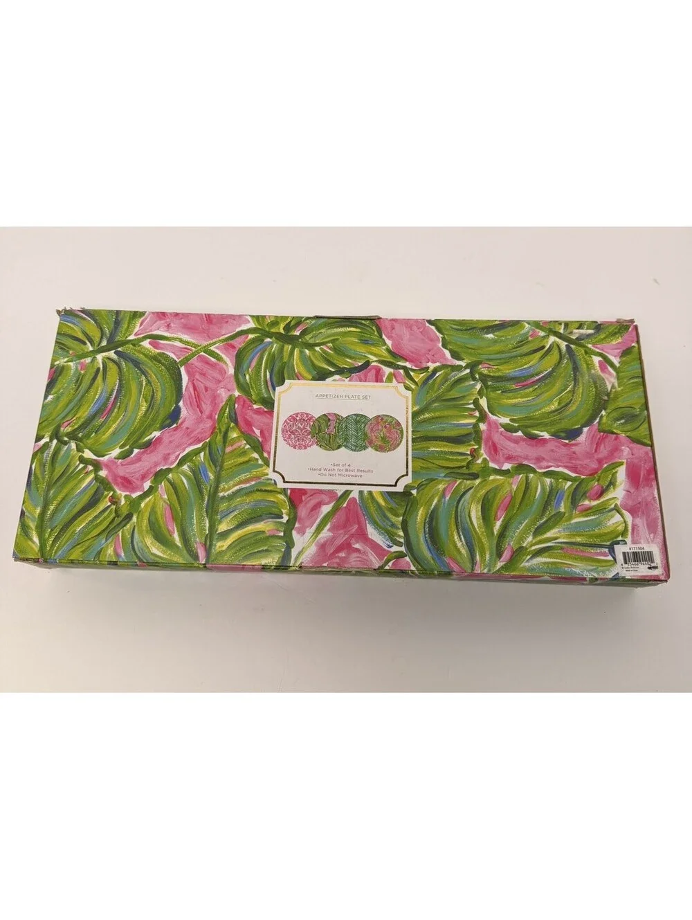 Lilly Pulitzer Set Of 4 Appetizer Plates Painted Palms Design New In Box